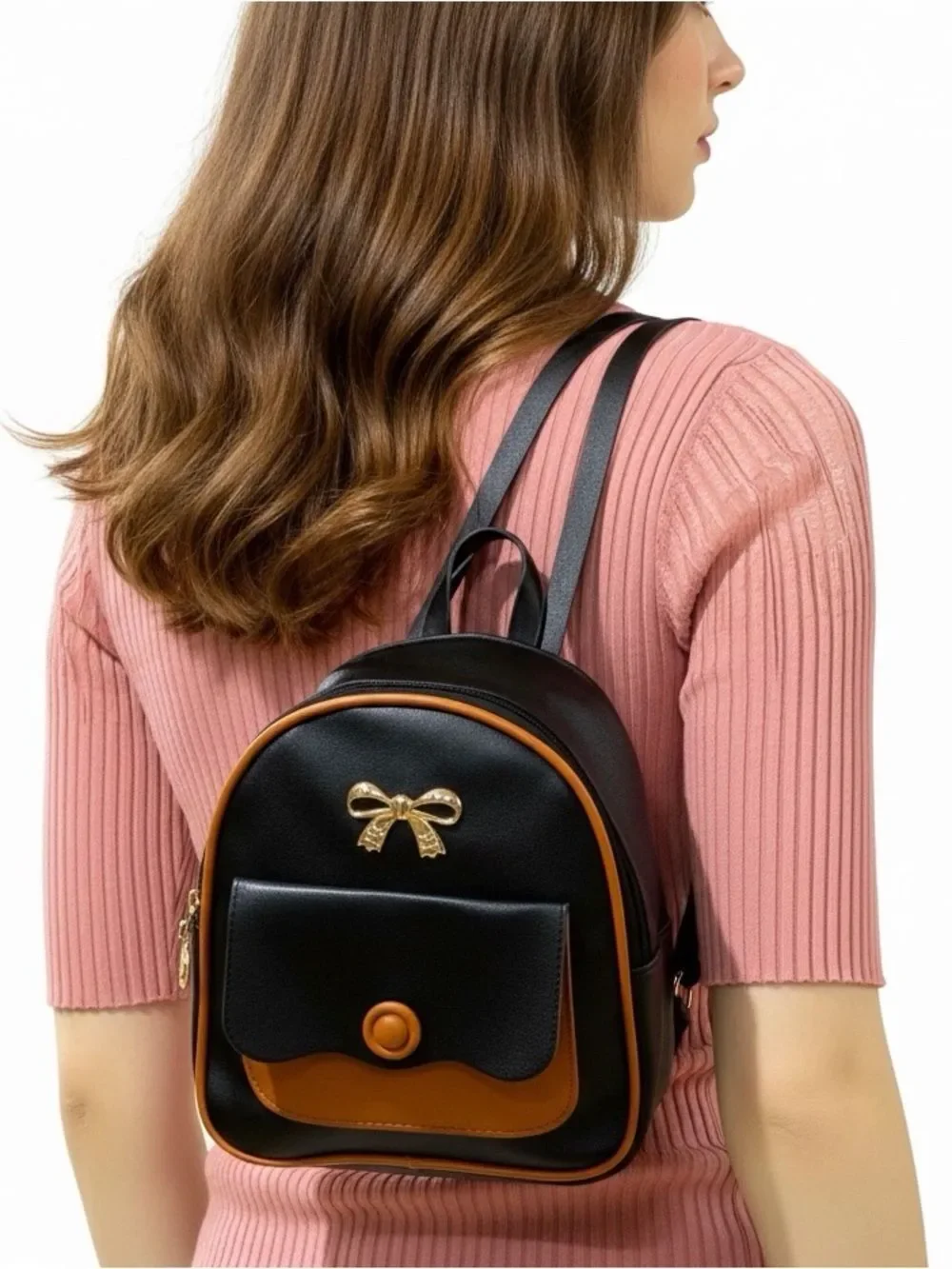 Black Brown Trim Mini Backpack OS NWT Crossbody Bag